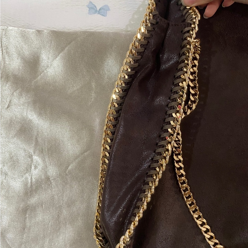 Stella McCartney Dark Brown Faux-Leather Tote with Gold Chain Trim - Picture 4 of 10